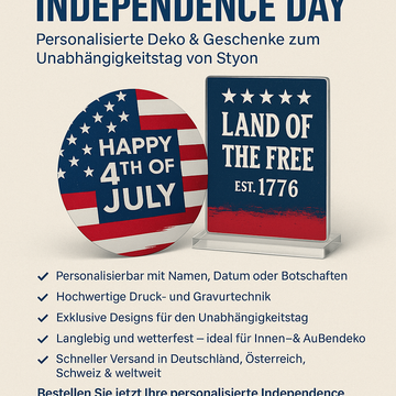Independence Day – Personalisierte Deko & Geschenke zum Unabhängigkeitstag von Styon