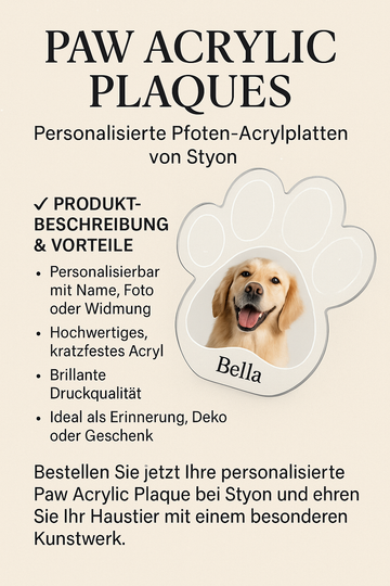 Paw Acrylic Plaques – Personalisierte Pfoten-Acrylplatten von Styon