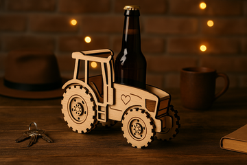 Das perfekte Geschenk für Männer – Flaschenhalter aus Holz im Traktor-Design