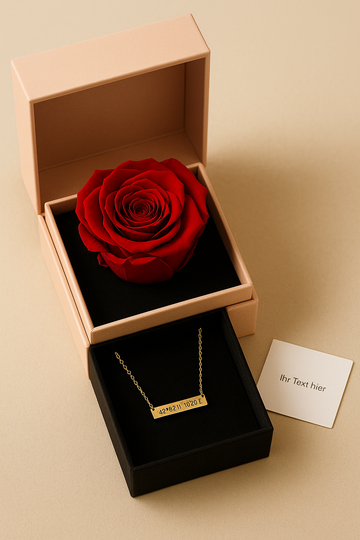 Geschenkset mit Infinity-Rose & gravierter Kette – Liebe, die bleibt
