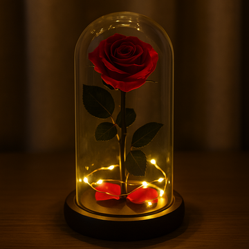 Ewige Rose in Glasglocke mit Licht – Zeitlose Romantik zum Verschenken