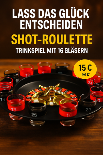 Lass das Glück entscheiden – Shot-Roulette Trinkspiel mit 16 Gläsern