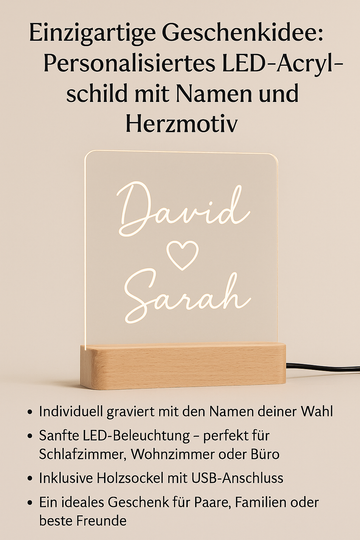 Einzigartige Geschenkidee: Personalisiertes LED-Acrylschild mit Namen und Herzmotiv