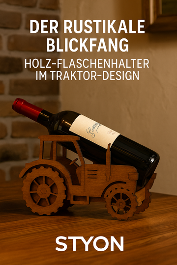 Der rustikale Blickfang: Holz-Flaschenhalter im Traktor-Design