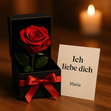 Romantisches Geschenkset: Ewige Rose mit personalisierter Karte