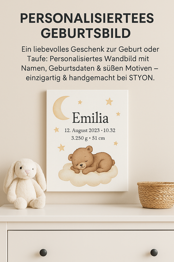 Einzigartiges Geburtsgeschenk – Personalisiertes Wandbild für Babys