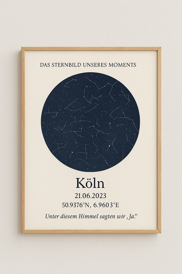 Personalisiertes Sternbild auf Leinwand – Dein Moment als Himmel