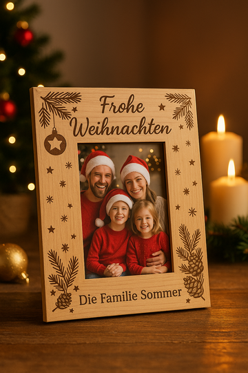 🎄 Weihnachts-Fotorahmen mit Gravur – Persönliche Geschenkidee für unvergessliche Momente