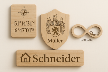 Wanddeko aus Holz personalisiert: Namen, Koordinaten & Familienwappen