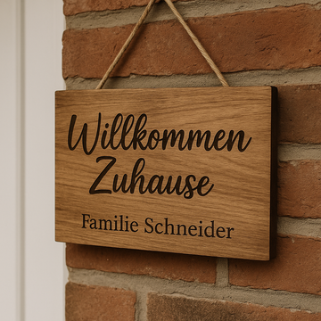 Einzigartige personalisierte Holztafel – „Willkommen Zuhause”