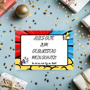 Personalisierte Glückwunschkarte mit Aufschrift „Alles Gute zum Geburtstag, mein Schatz” – modernes Design, individuell gestaltbar