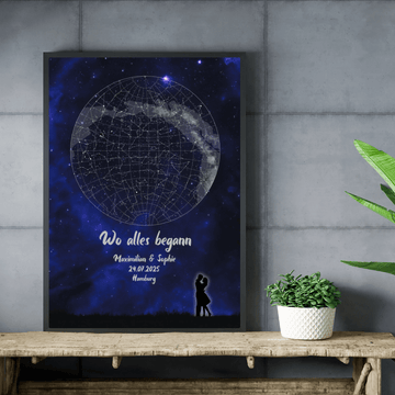 Personalisierte Sternenkarte „Wo alles begann“ – Mit Wunschtext, Datum & Ort – Geschenk für Paare – Mit/ohne Silhouette