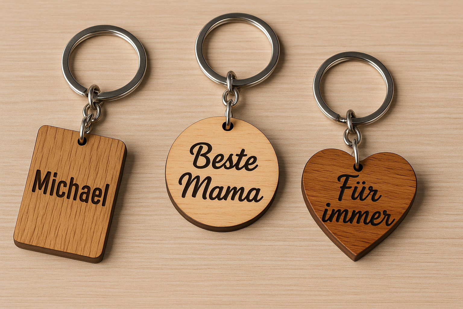 Schlüsselanhänger aus Holz: Formen, Schriftarten & Sprüche