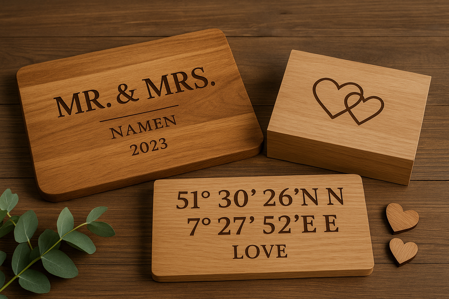 Hochzeitsgeschenke personalisiert aus Holz: 27 Ideen mit Beispielen aus unserer Werkstatt