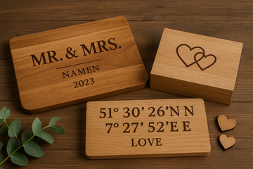 Hochzeitsgeschenke personalisiert aus Holz: 27 Ideen mit Beispielen aus unserer Werkstatt