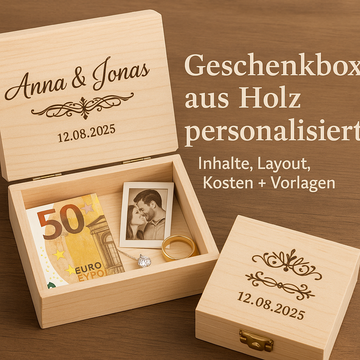 Geschenkbox aus Holz personalisiert: Inhalte, Layout, Kosten + Vorlagen