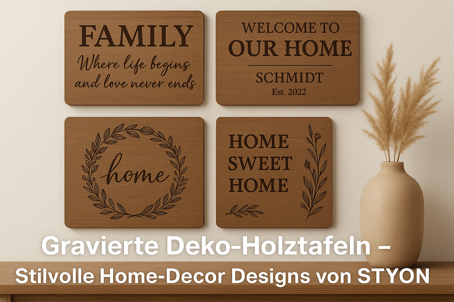 Gravierte Deko-Holztafeln – Stilvolle Home-Decor Designs von STYON