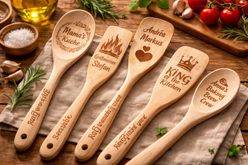 Personalisierte Küchenutensilien aus Holz – Gravierte Löffel & Spatel | STYON