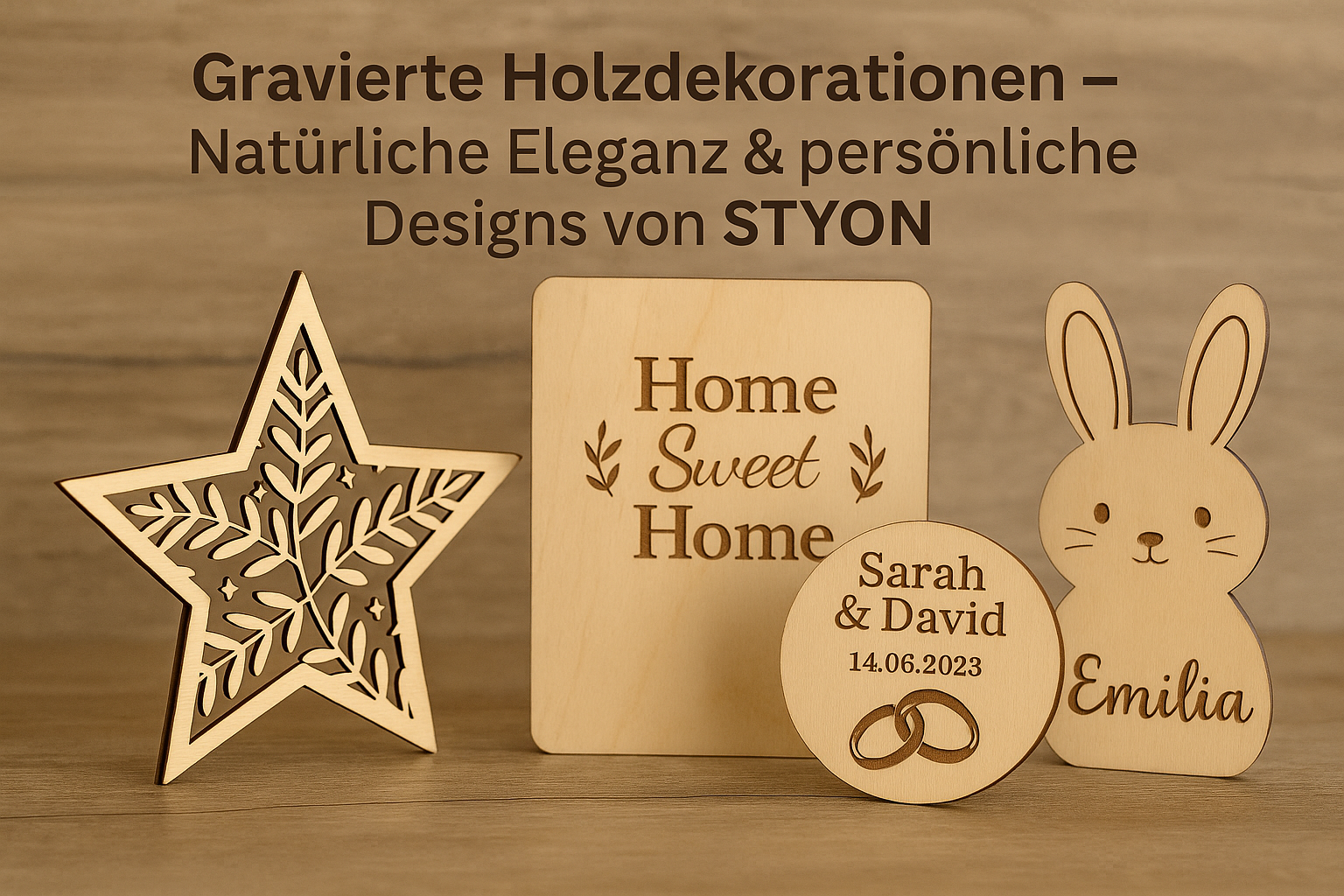 Gravierte Holzdekorationen – Natürliche Eleganz & persönliche Designs von STYON