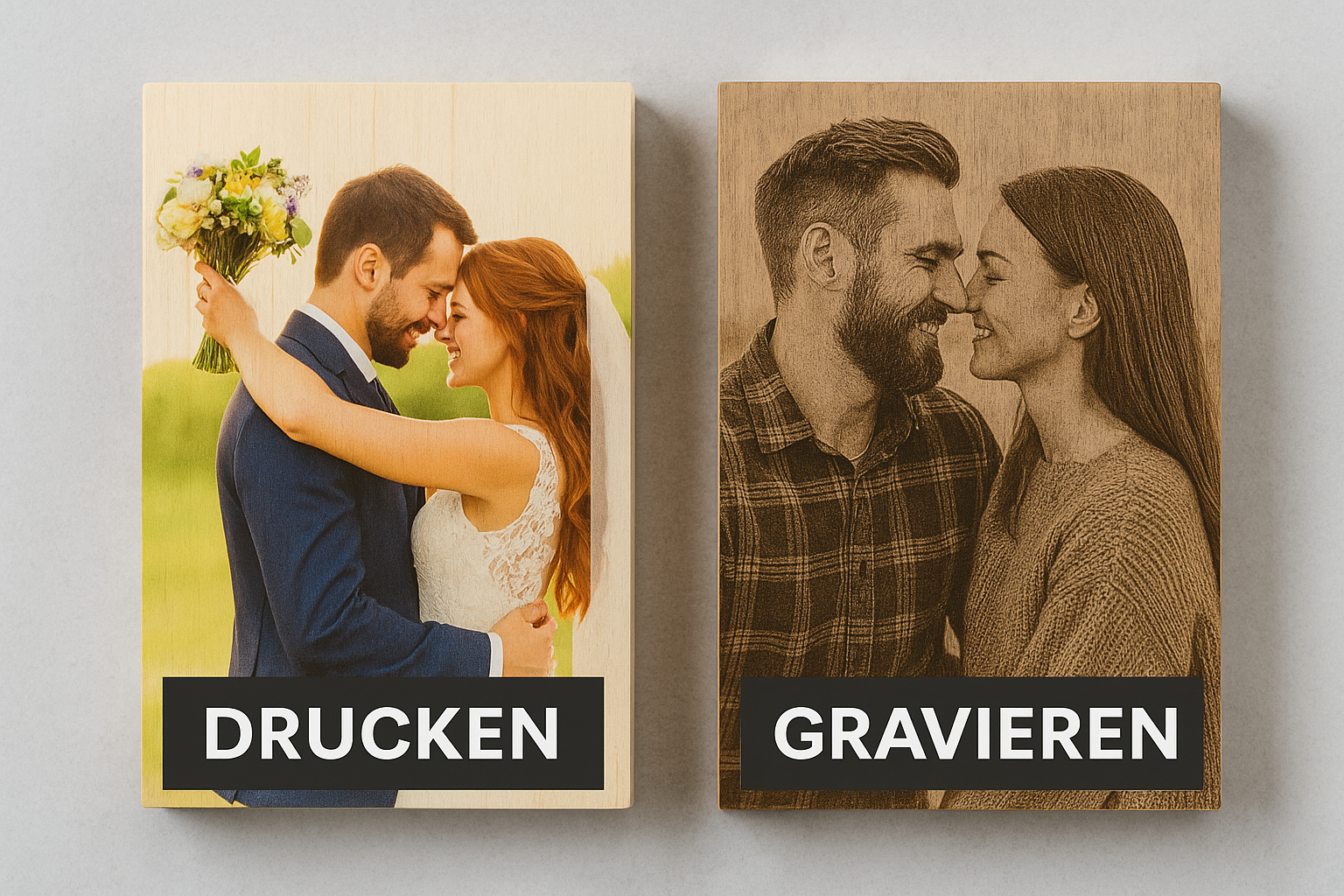 Foto auf Holz: Drucken oder Gravieren? Unterschiede, Pflege, Beispiele