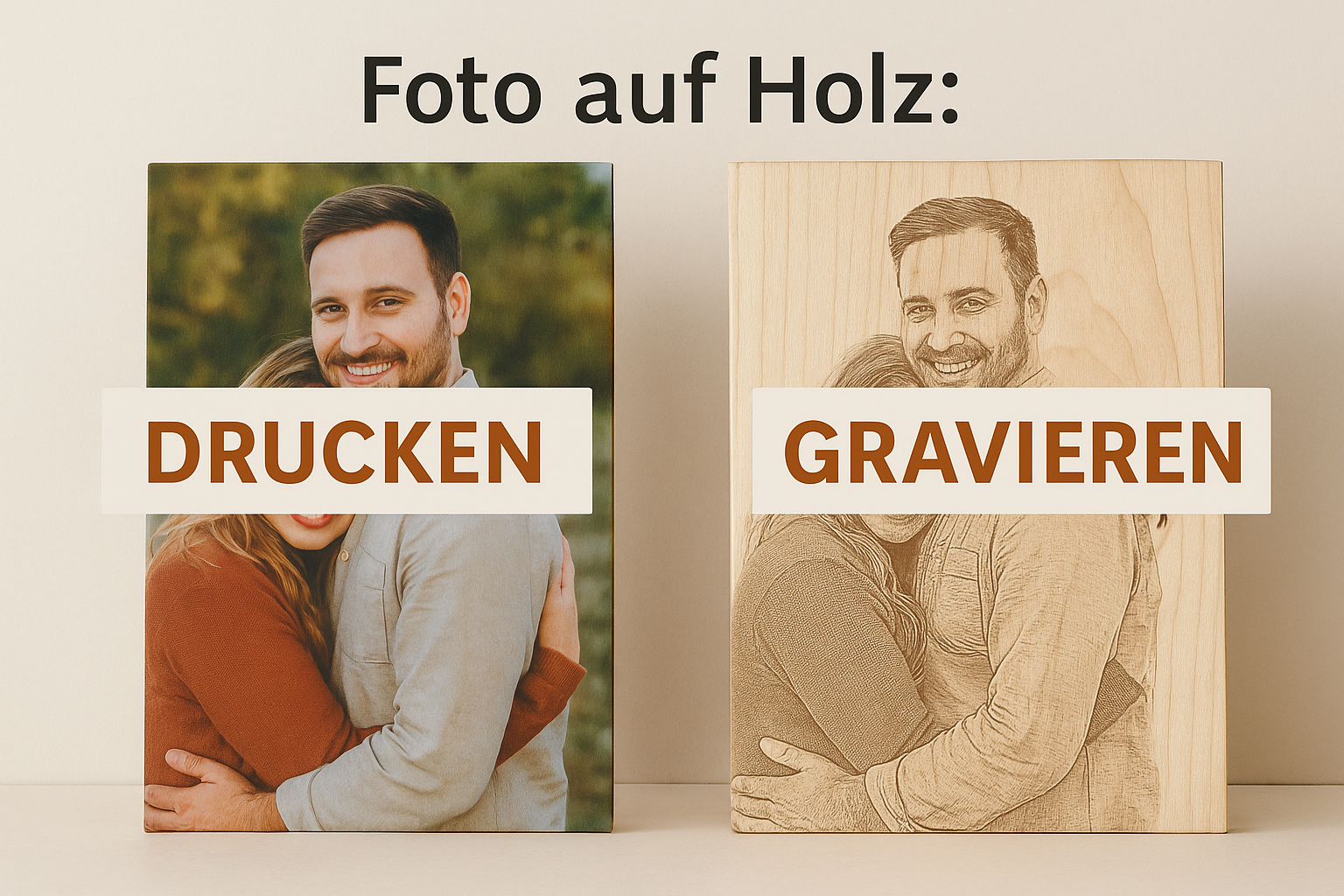 Foto auf Holz: Drucken oder Gravieren? Unterschiede, Pflege & Beispiele