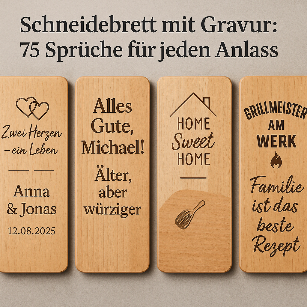 Schneidebrett mit Gravur: 75 Sprüche für jeden Anlass (Hochzeit, Einzug, Geburtstag, BBQ)