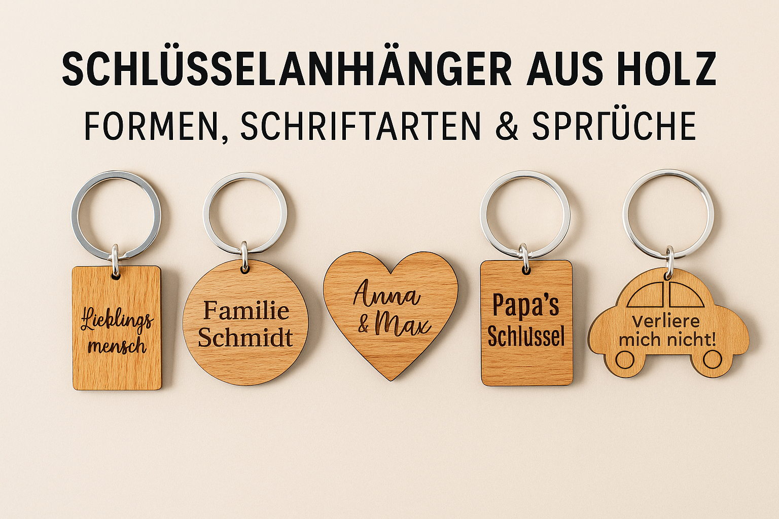 Schlüsselanhänger aus Holz: Formen, Schriftarten & Sprüche – Beispiele aus der Werkstatt