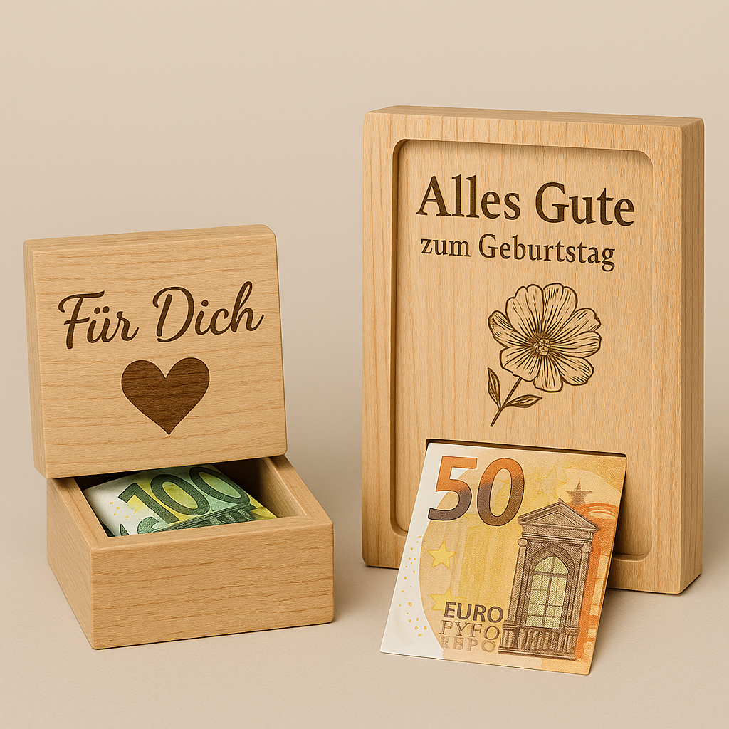 Geldgeschenke aus Holz personalisiert: Kreativ, edel & unvergesslich