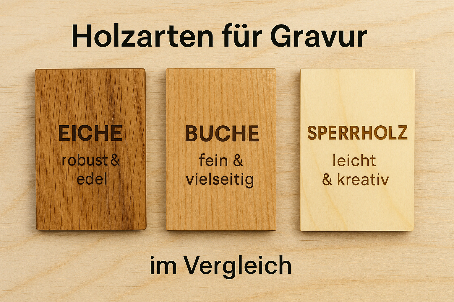 Holzarten für Gravur: Eiche, Buche & Sperrholz im Vergleich