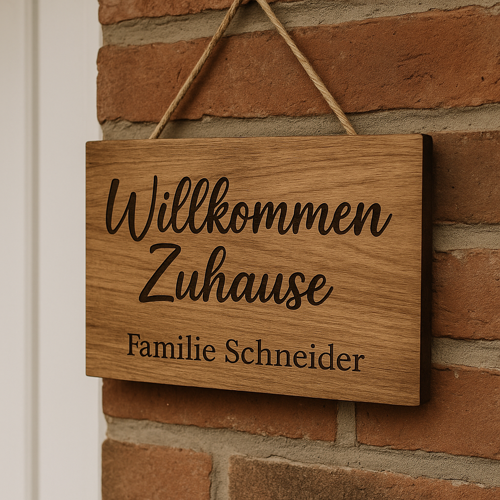 Einzigartige personalisierte Holztafel – „Willkommen Zuhause”