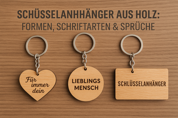Schlüsselanhänger aus Holz: Formen, Schriftarten & Sprüche
