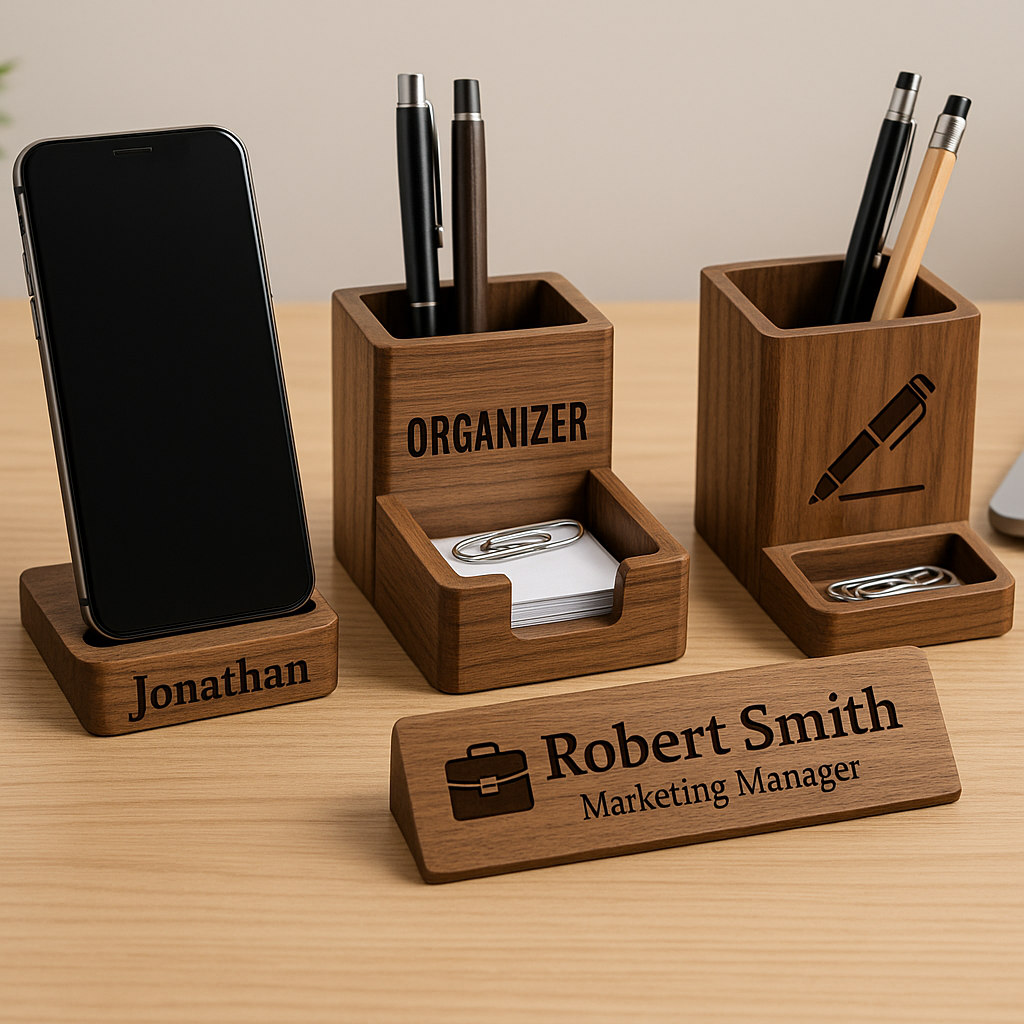 Personalisierte Büroaccessoires aus Holz – Stilvolle gravierte Designs von STYON