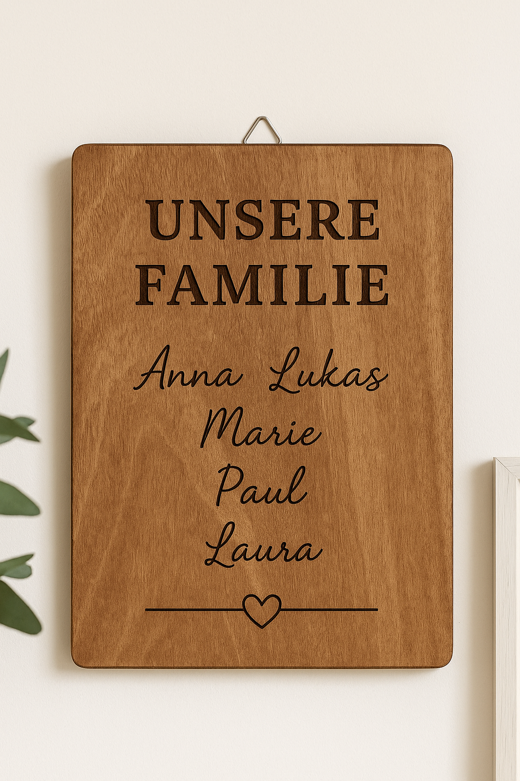 Unsere Familie – Gravierte Holztafel mit Namen