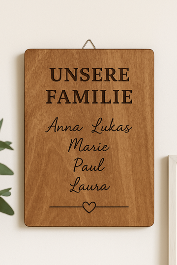 Unsere Familie – Gravierte Holztafel mit Namen