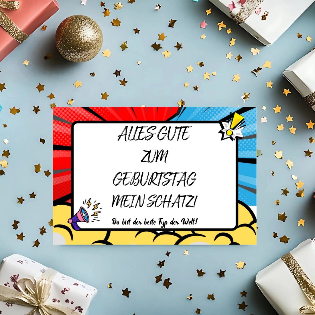 Personalisierte Glückwunschkarte mit Aufschrift „Alles Gute zum Geburtstag, mein Schatz” – modernes Design, individuell gestaltbar