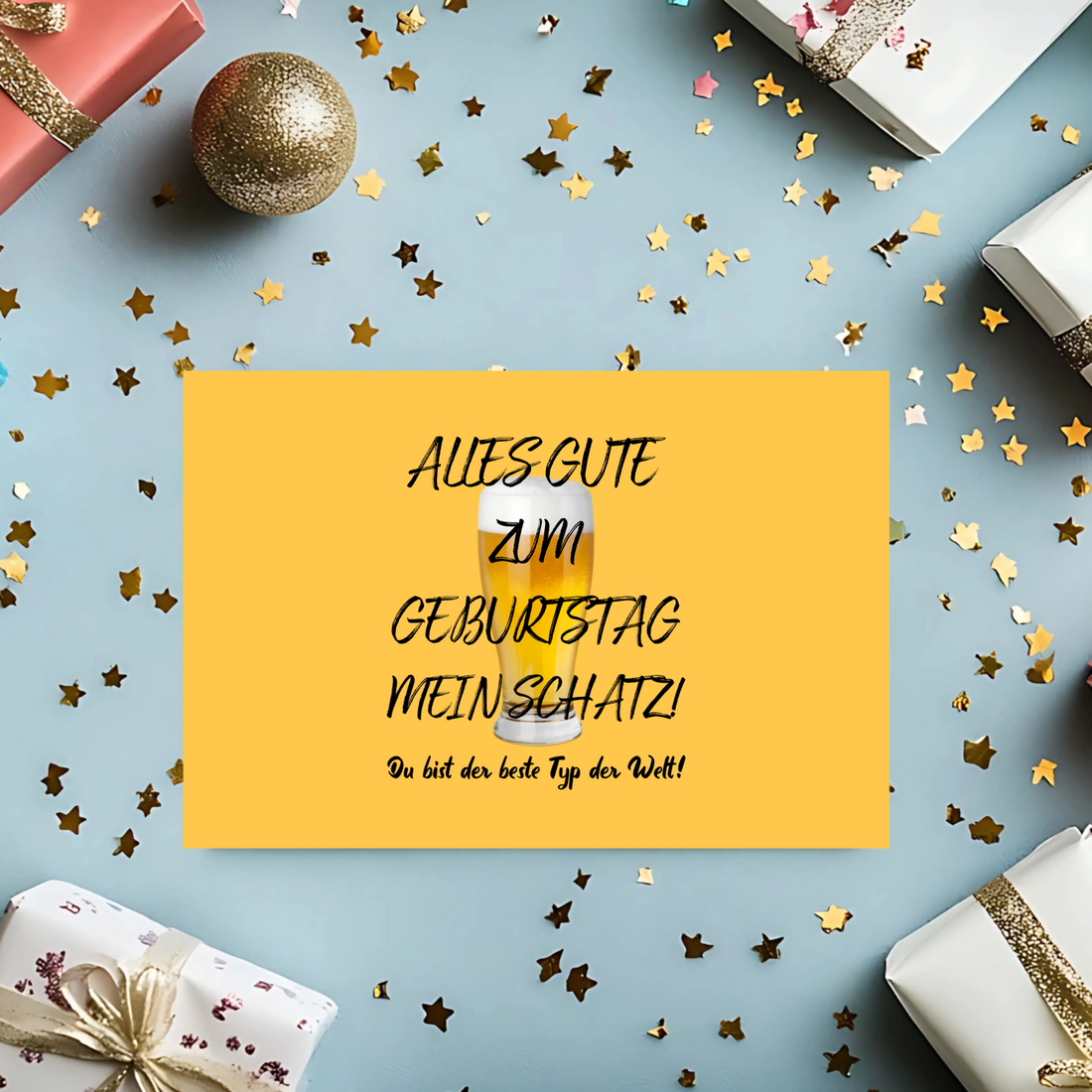 Personalisierte Glückwunschkarte mit Aufschrift „Alles Gute zum Geburtstag, mein Schatz” – modernes Design, individuell gestaltbar