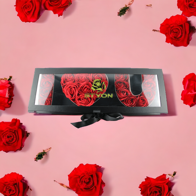 Te iubesc fereastra cutie cadou, cu trandafiri roșii de săpun