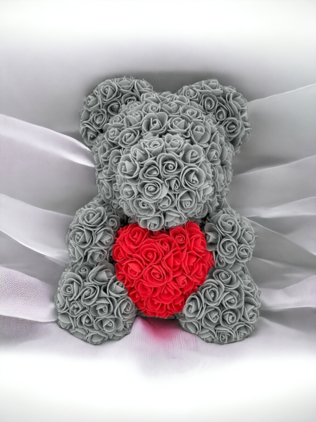 BEAR WITH ROSES Valentine's Day Gray 25 cm