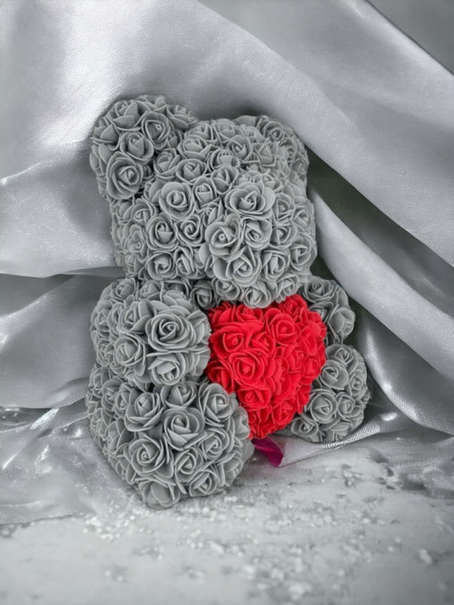 BEAR WITH ROSES Valentine's Day Gray 25 cm