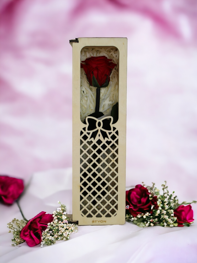 Trandafir etern în cutie de lemn cu laser Cutie cadou Dragoste nemuritoare