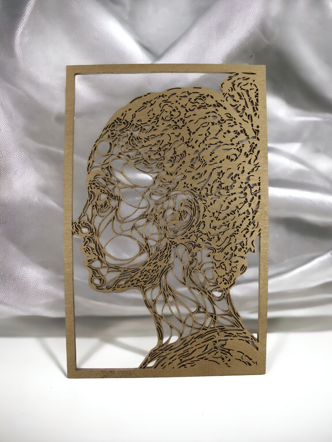Față de femeie, lemn, gravat cu laser, auriu, decor
