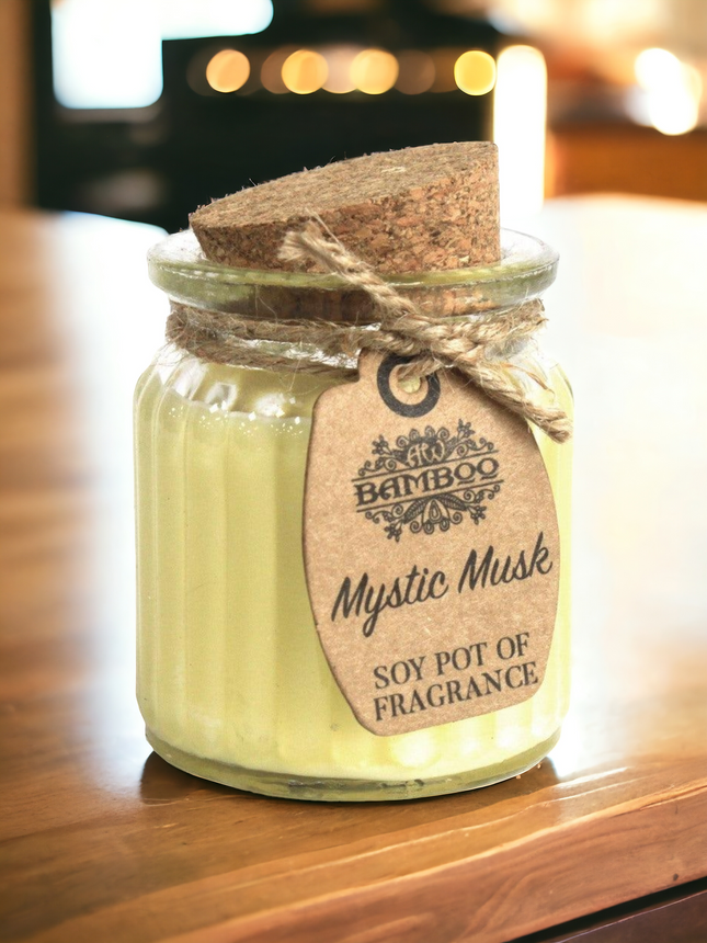 Mystic Musk Soy Pot scented candles in a glass approx. 25 h burning time