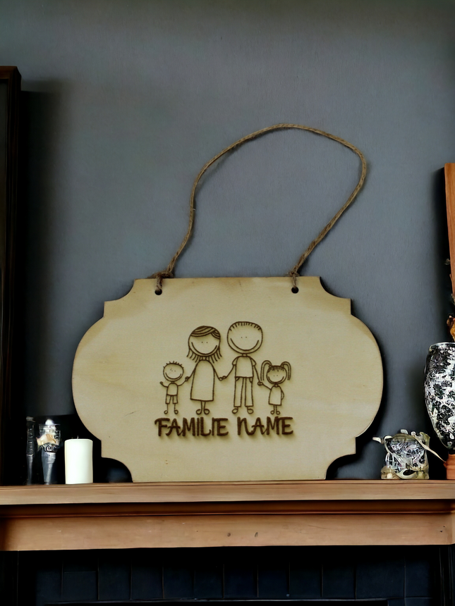 Gravura personalizata in lemn si nume de familie, semne din lemn