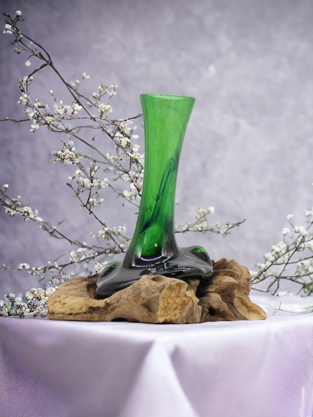 Recycled beer bottles - flower vase on wood HIN