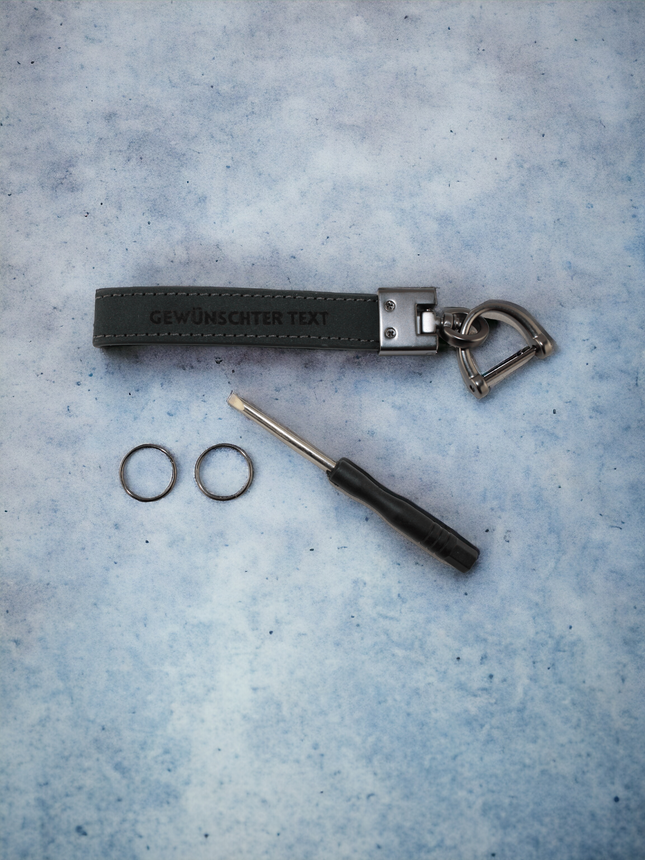 Schlüsselanhänger, echtes Leder und Ring,Dunkelblau, Autoschlüssel