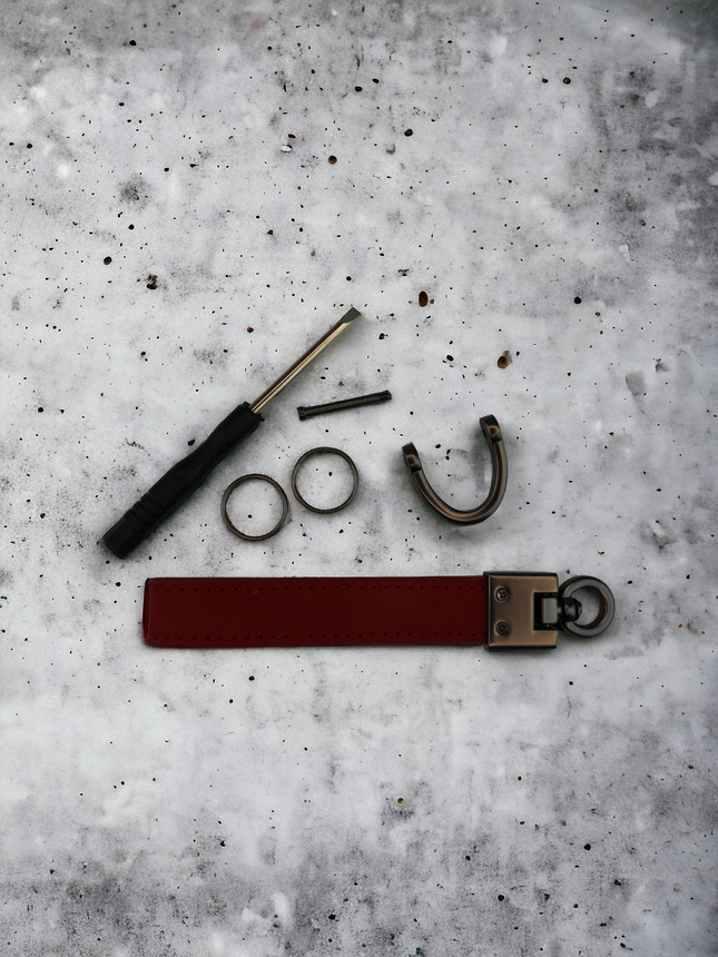 Schlüsselanhänger, echtes Leder und Ring,Rot, Autoschlüssel