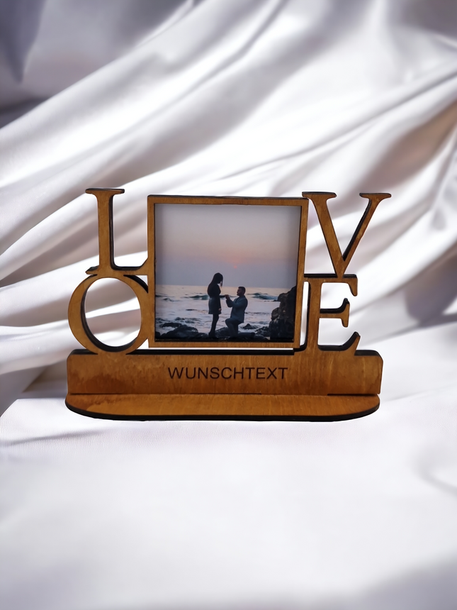 Fotorahmen Holz Love personalisiert Text Geschenk Gold