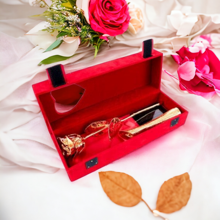 Goldene Rose mit goldener Vase, rote Geschenkbox,Geburtstag