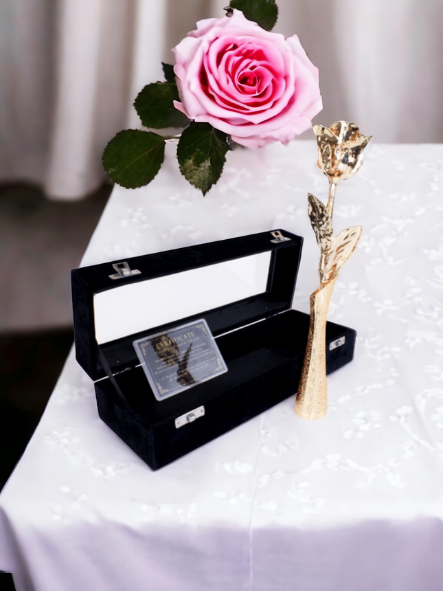 Goldene Rose mit goldener Vase, schwarz Geschenkbox,Geburtstag