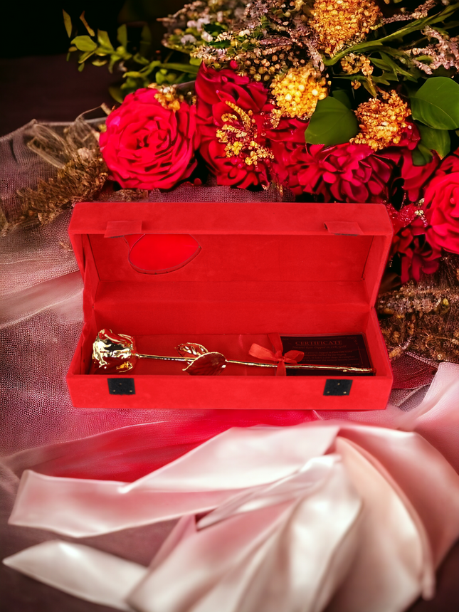 Goldene Rose rote Geschenkbox,Geburtstag,Muttertag